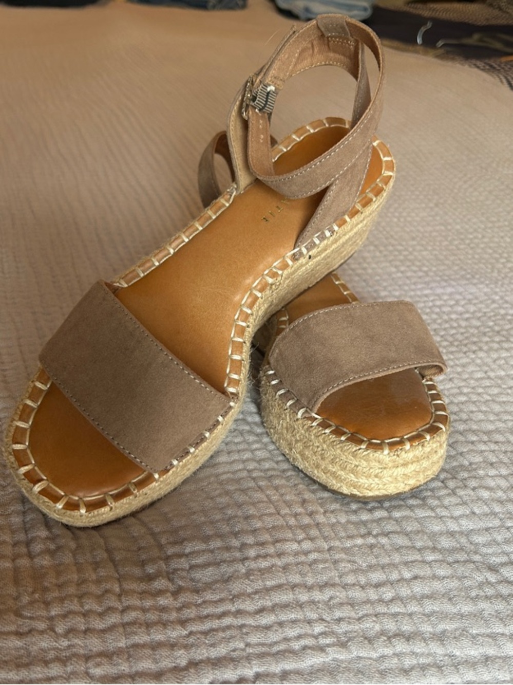 Kelly & Katie Taupe Suede Espadrille Platform Sandals